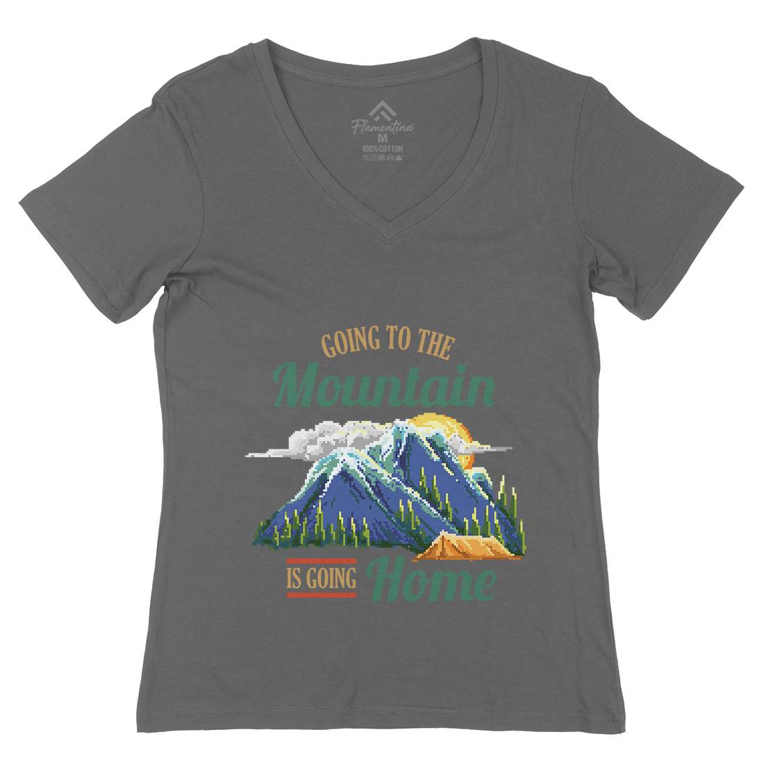 Going To The Mountain Womens Organic V-Neck T-Shirt Nature B905