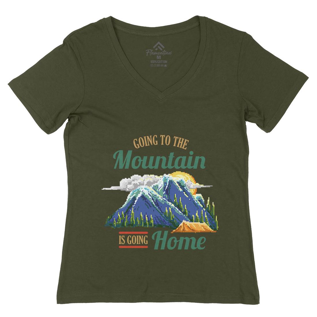 Going To The Mountain Womens Organic V-Neck T-Shirt Nature B905