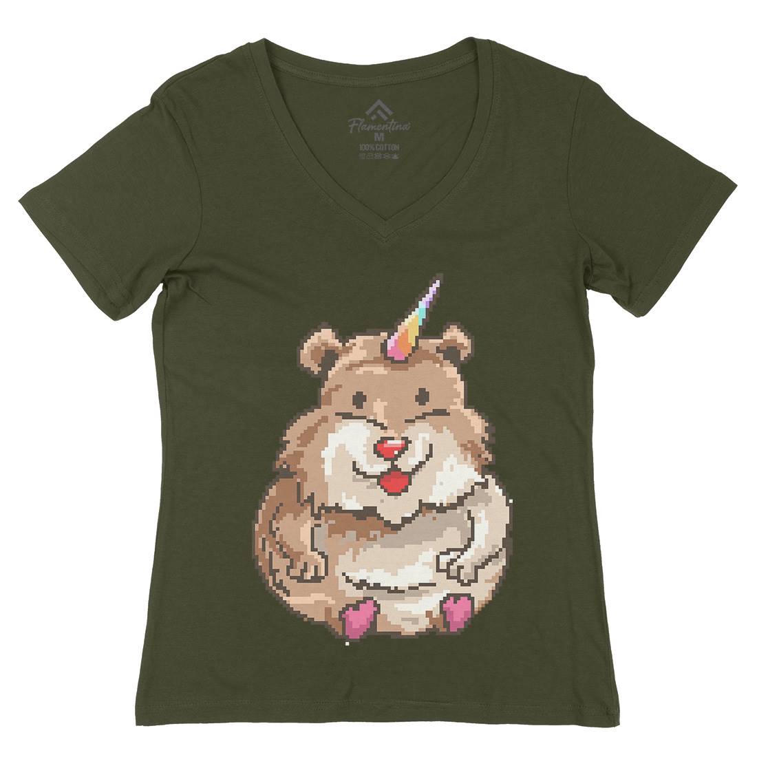 Hamster Unicorn Womens Organic V-Neck T-Shirt Animals B908