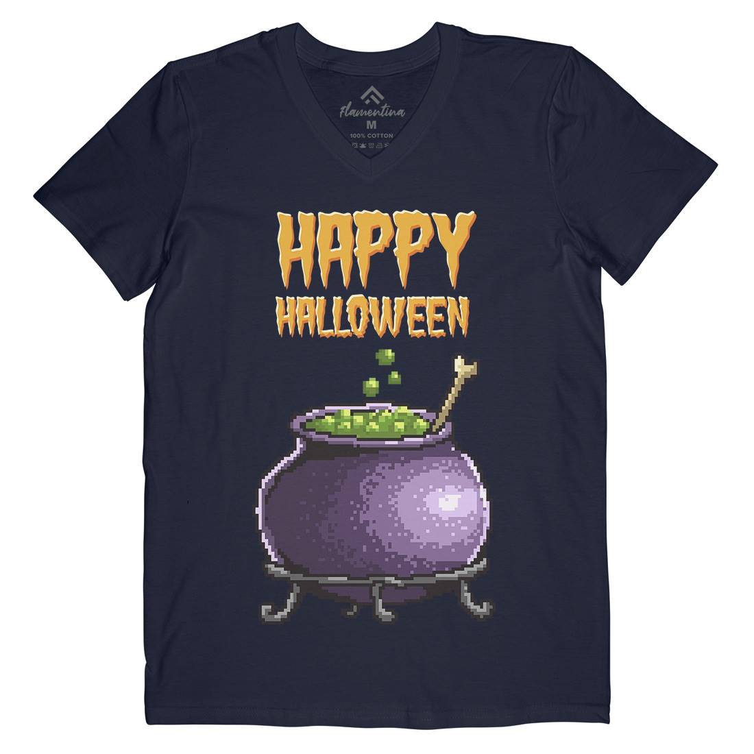 Happy Halloween Mens Organic V-Neck T-Shirt Horror B909