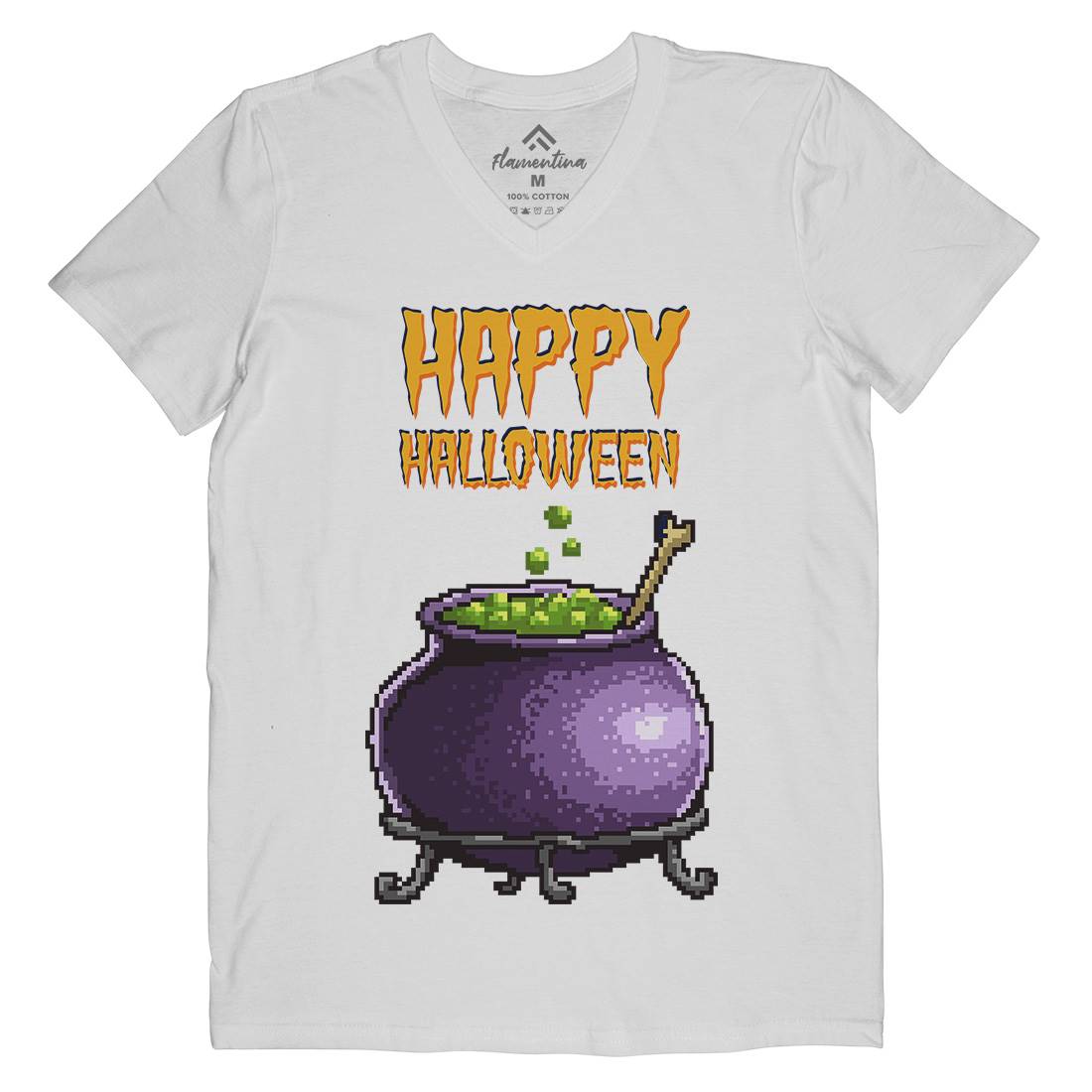 Happy Halloween Mens Organic V-Neck T-Shirt Horror B909
