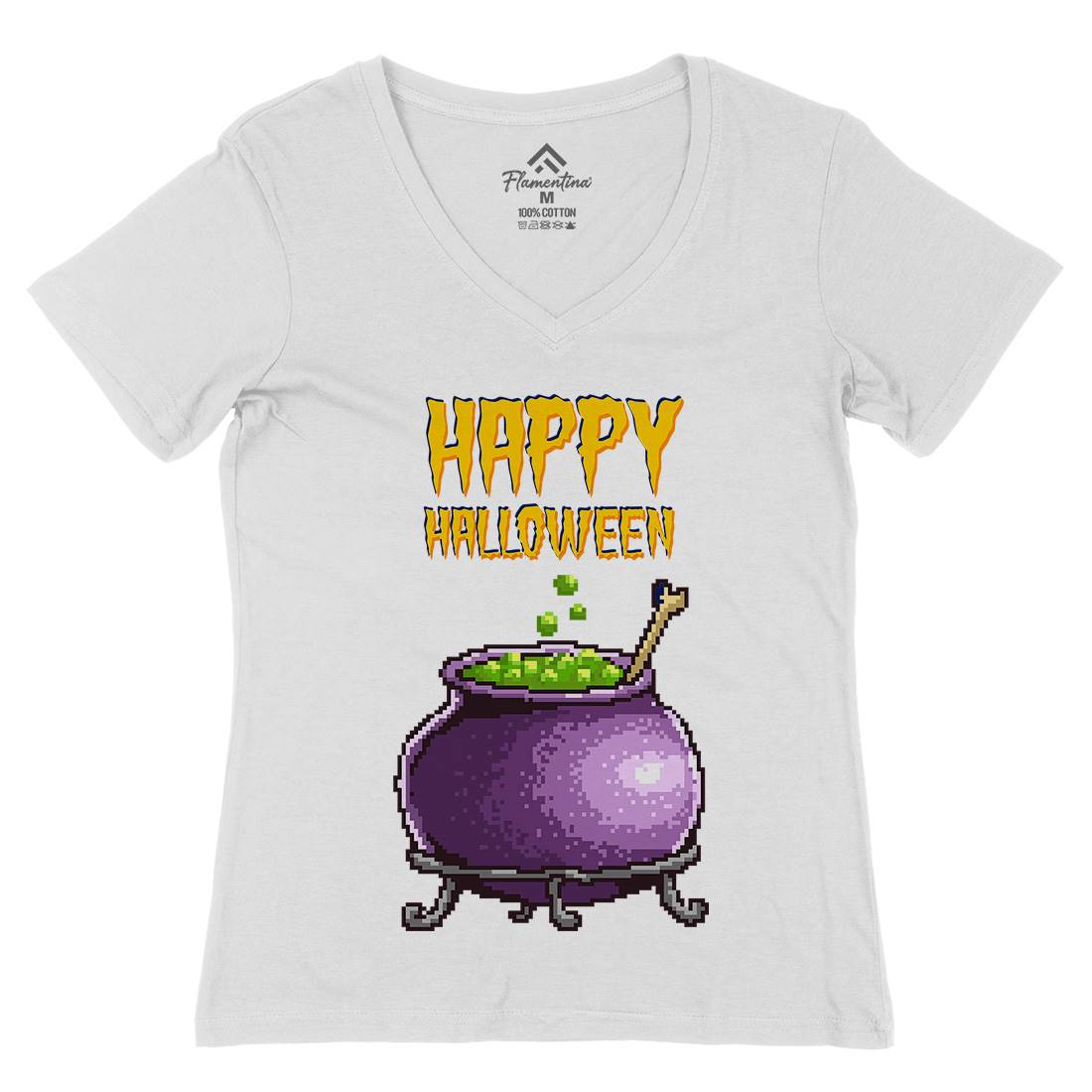 Happy Halloween Womens Organic V-Neck T-Shirt Horror B909