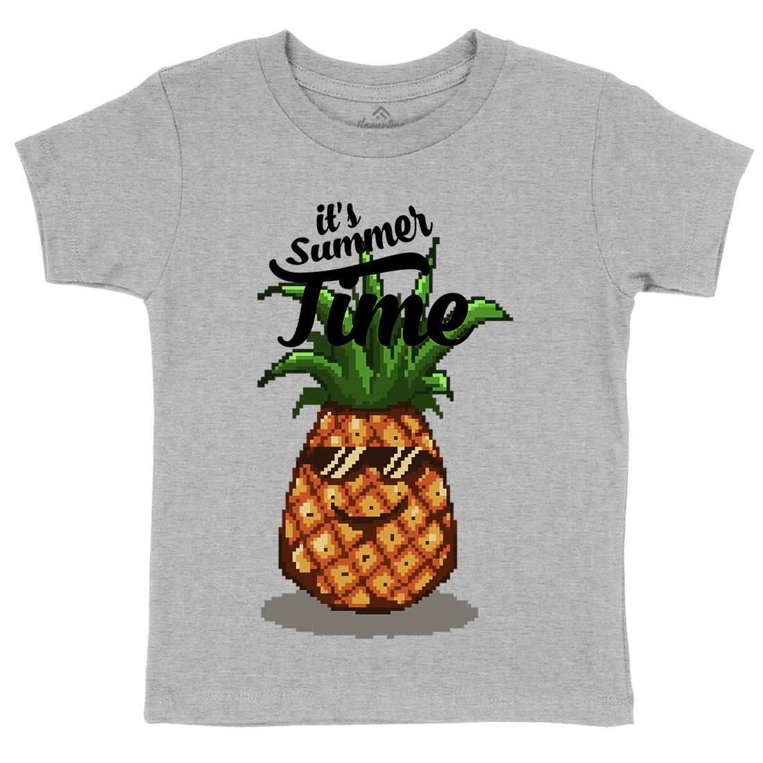 Happy Summer Pineapple Art Kids Organic Crew Neck T-Shirt Food B910
