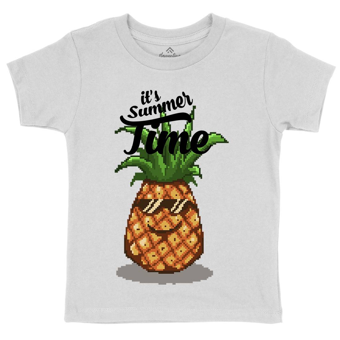 Happy Summer Pineapple Art Kids Organic Crew Neck T-Shirt Food B910