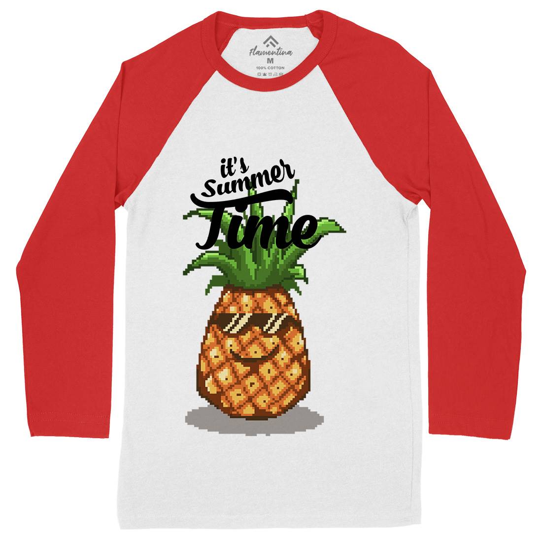 Happy Summer Pineapple Art Mens Long Sleeve Baseball T-Shirt Food B910