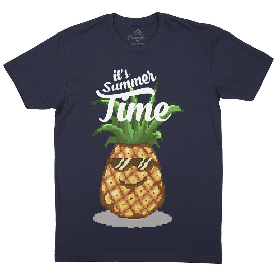Happy Summer Pineapple Art Mens Organic Crew Neck T-Shirt Food B910