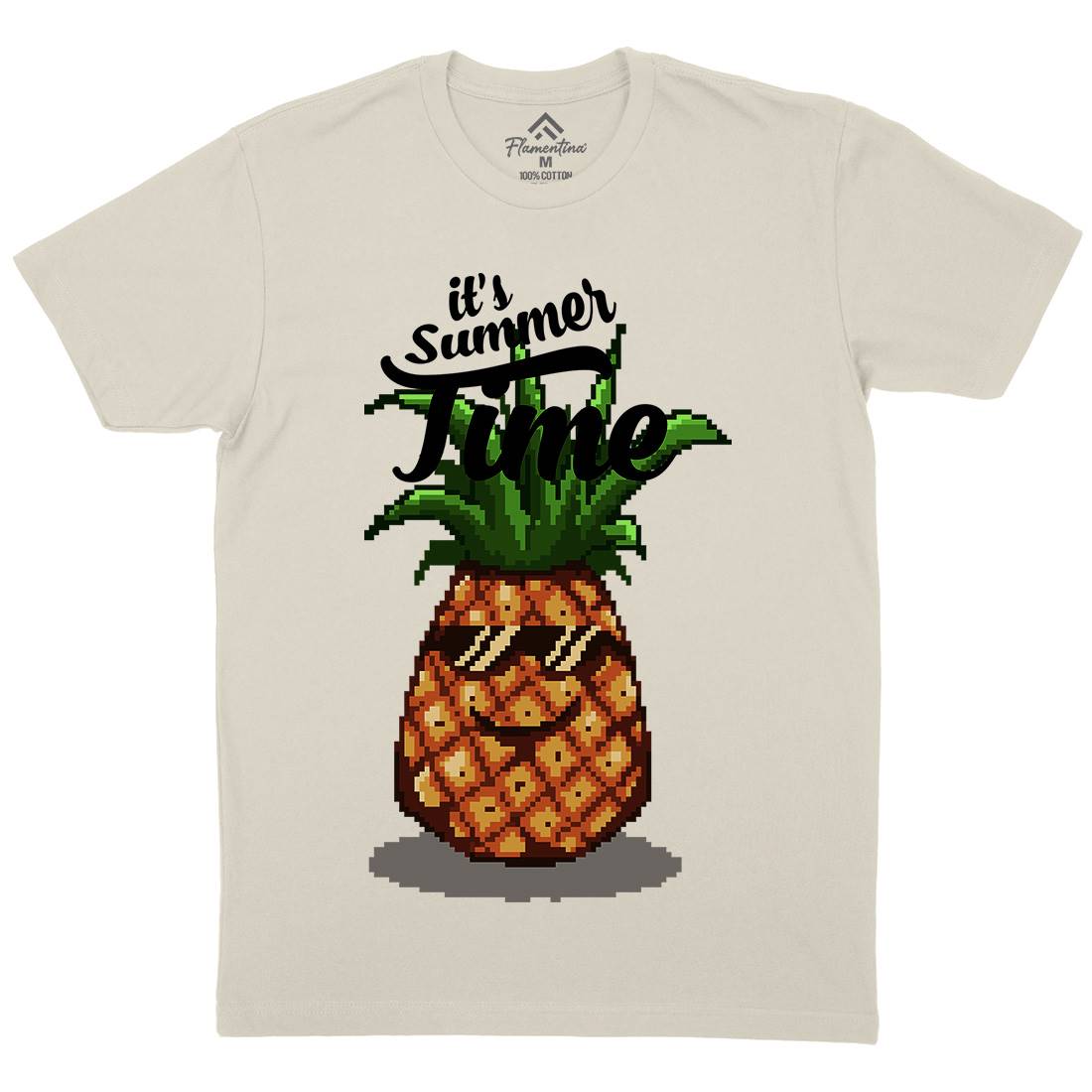 Happy Summer Pineapple Art Mens Organic Crew Neck T-Shirt Food B910