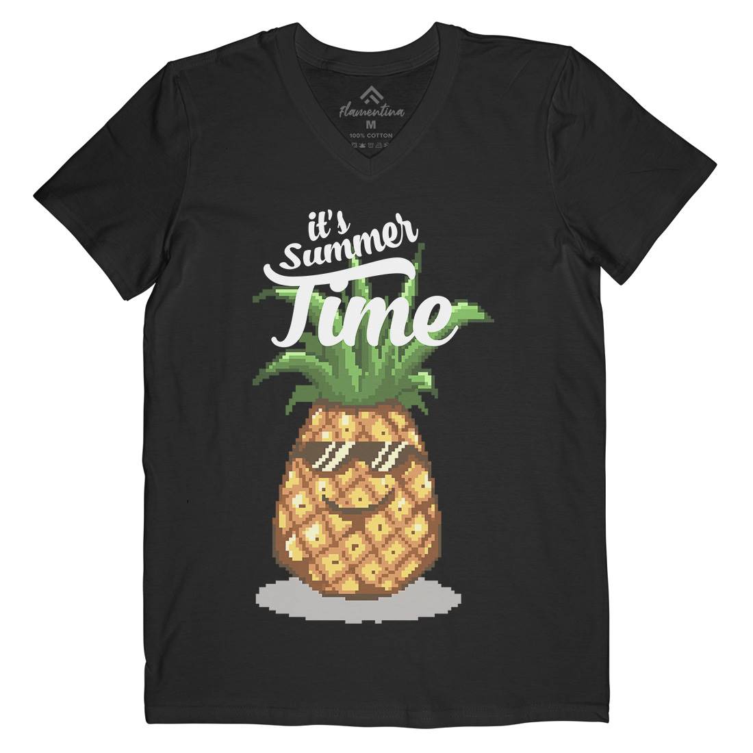 Happy Summer Pineapple Art Mens Organic V-Neck T-Shirt Food B910