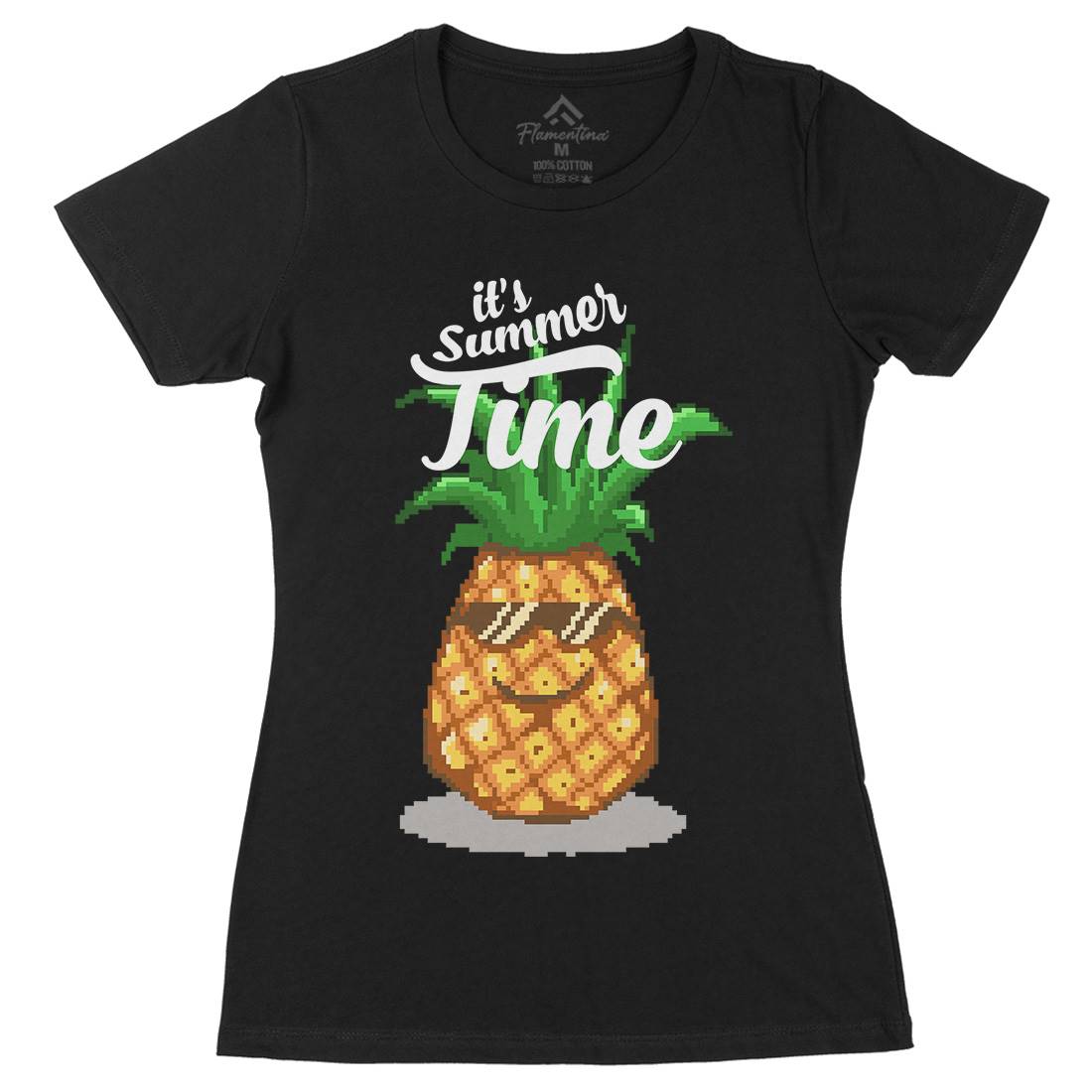 Happy Summer Pineapple Art Womens Organic Crew Neck T-Shirt Food B910