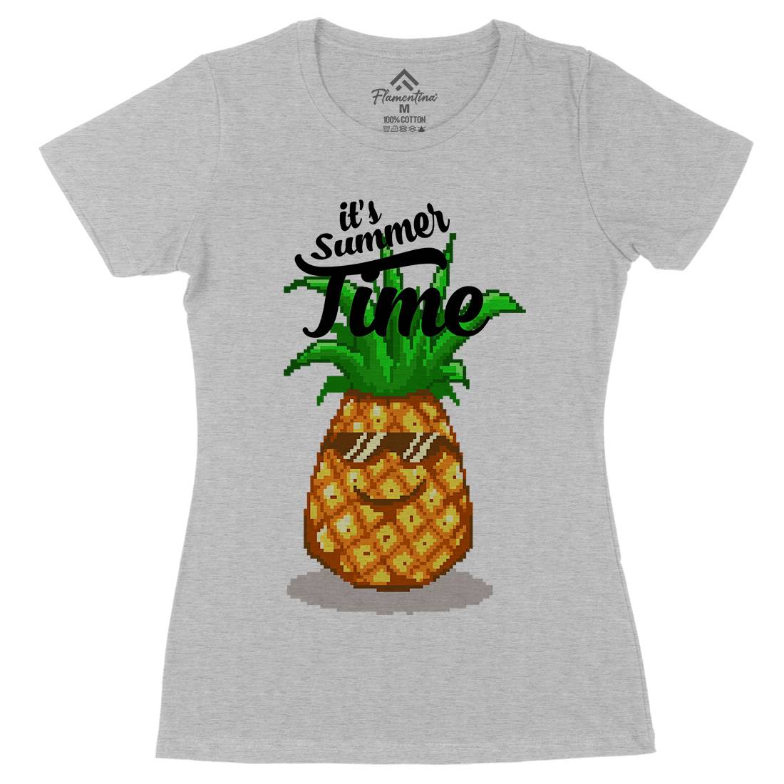 Happy Summer Pineapple Art Womens Organic Crew Neck T-Shirt Food B910