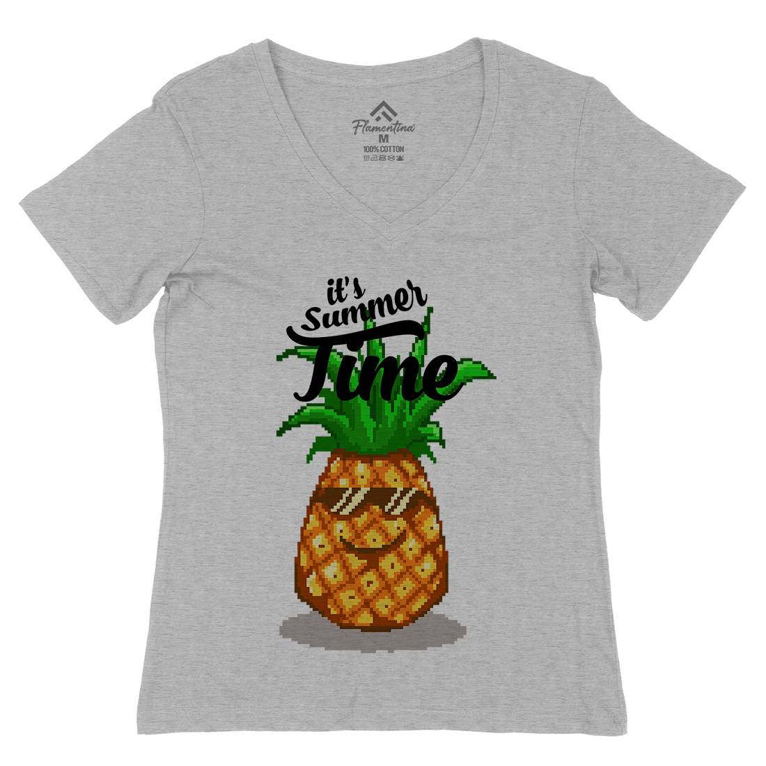 Happy Summer Pineapple Art Womens Organic V-Neck T-Shirt Food B910