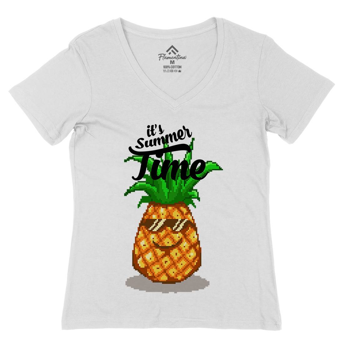 Happy Summer Pineapple Art Womens Organic V-Neck T-Shirt Food B910