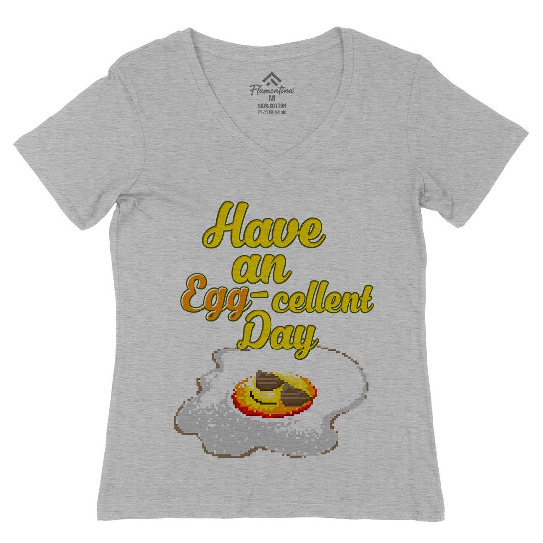 Have An Eggcellent Day Womens Organic V-Neck T-Shirt Food B911