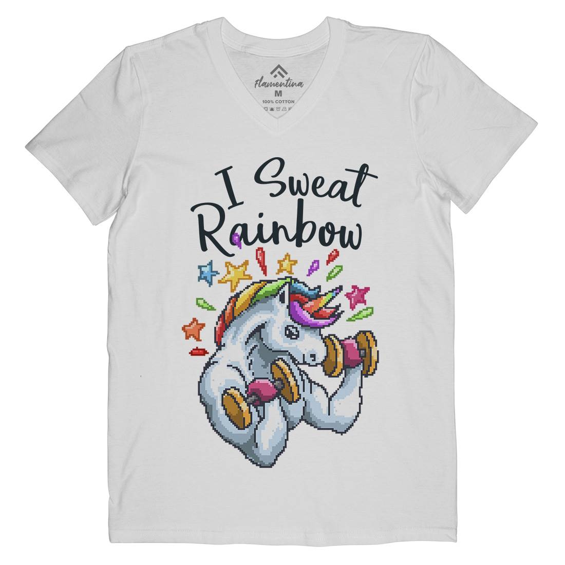 I Sweat Rainbow Mens Organic V-Neck T-Shirt Retro B916