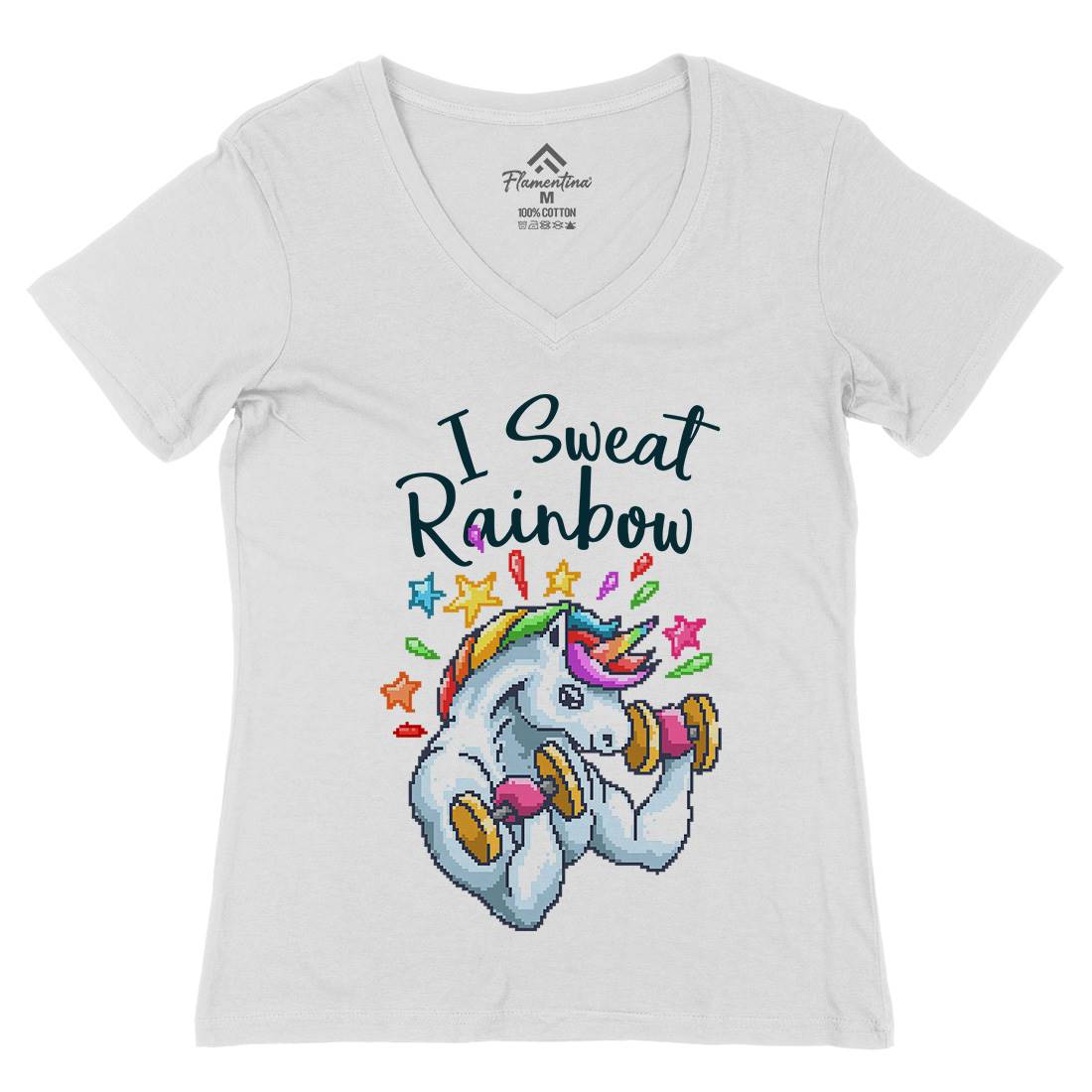 I Sweat Rainbow Womens Organic V-Neck T-Shirt Retro B916