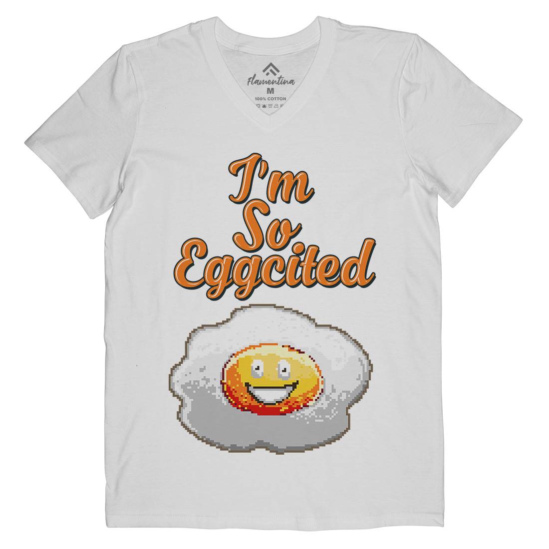 I&#39;M So Eggcited Mens Organic V-Neck T-Shirt Food B917