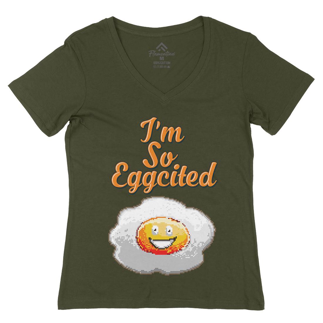 I&#39;M So Eggcited Womens Organic V-Neck T-Shirt Food B917
