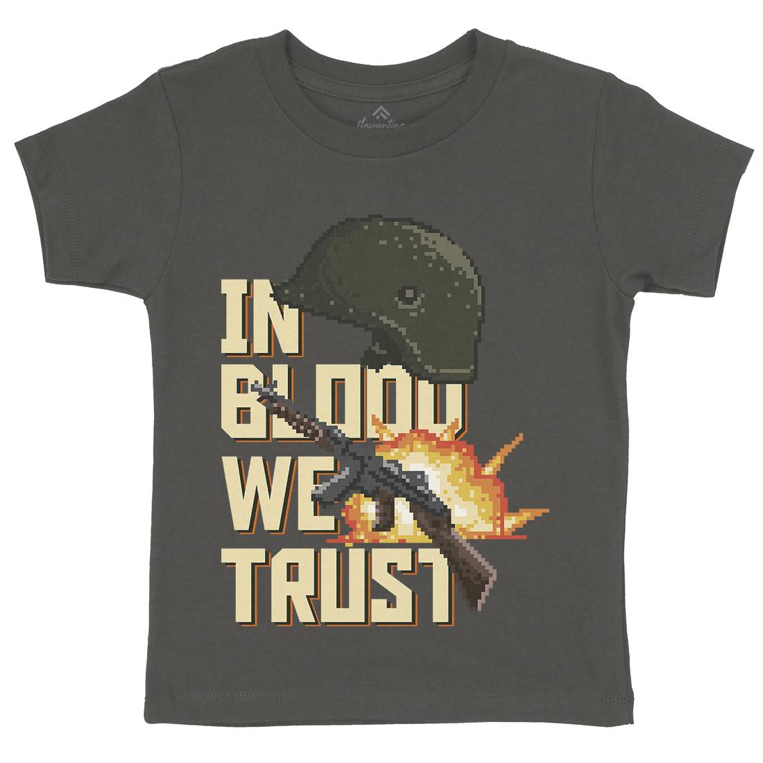 In Blood We Trust Kids Organic Crew Neck T-Shirt Army B918