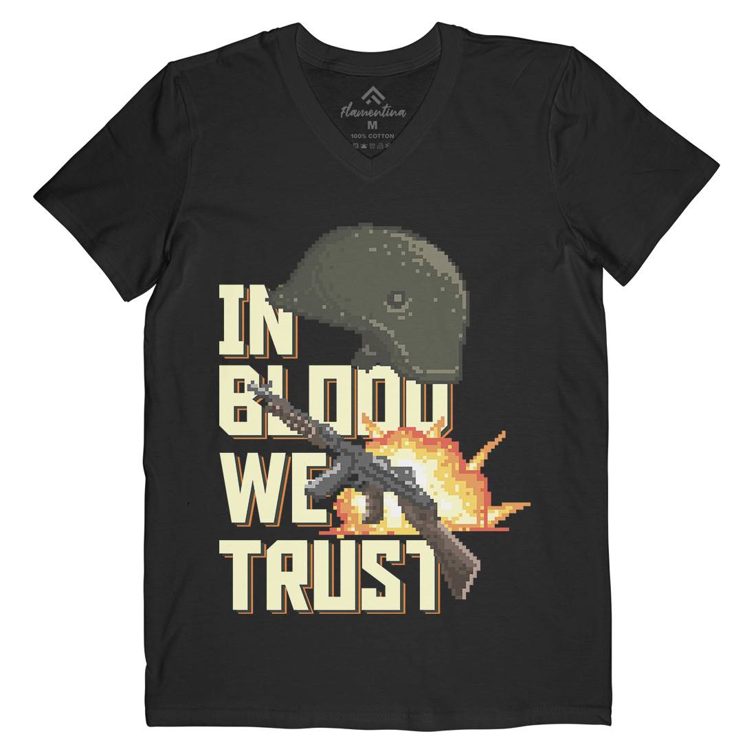 In Blood We Trust Mens V-Neck T-Shirt Army B918
