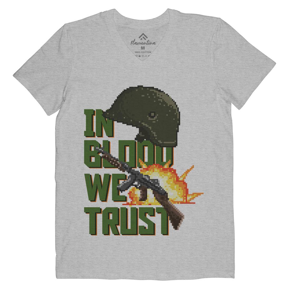 In Blood We Trust Mens Organic V-Neck T-Shirt Army B918