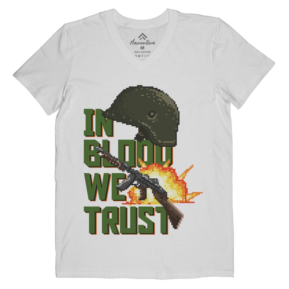 In Blood We Trust Mens Organic V-Neck T-Shirt Army B918