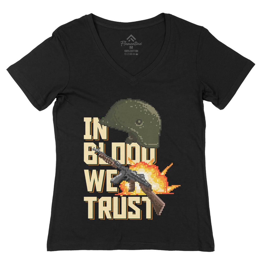 In Blood We Trust Womens Organic V-Neck T-Shirt Army B918