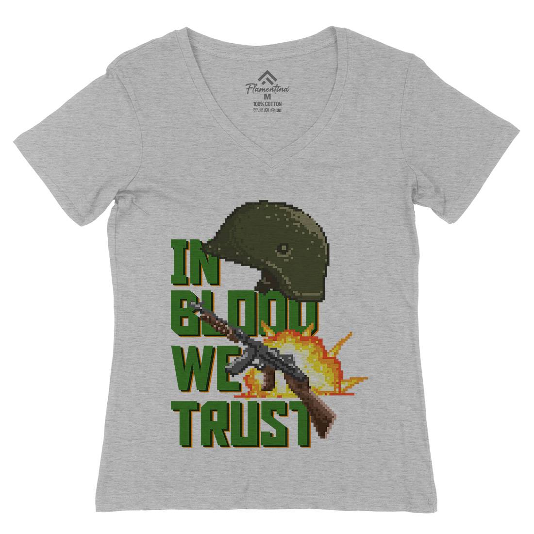 In Blood We Trust Womens Organic V-Neck T-Shirt Army B918