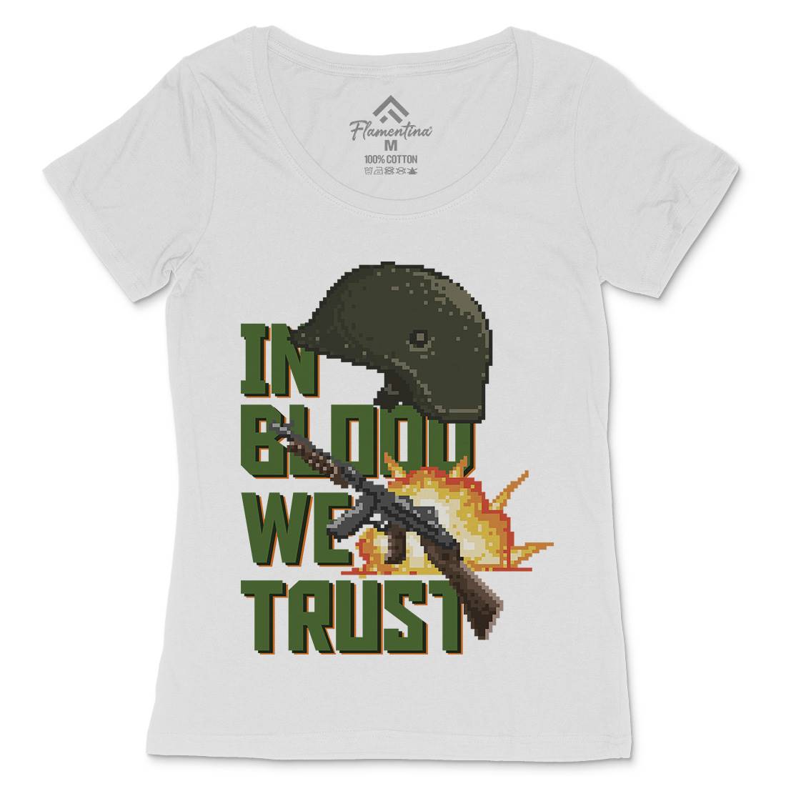 In Blood We Trust Womens Scoop Neck T-Shirt Army B918