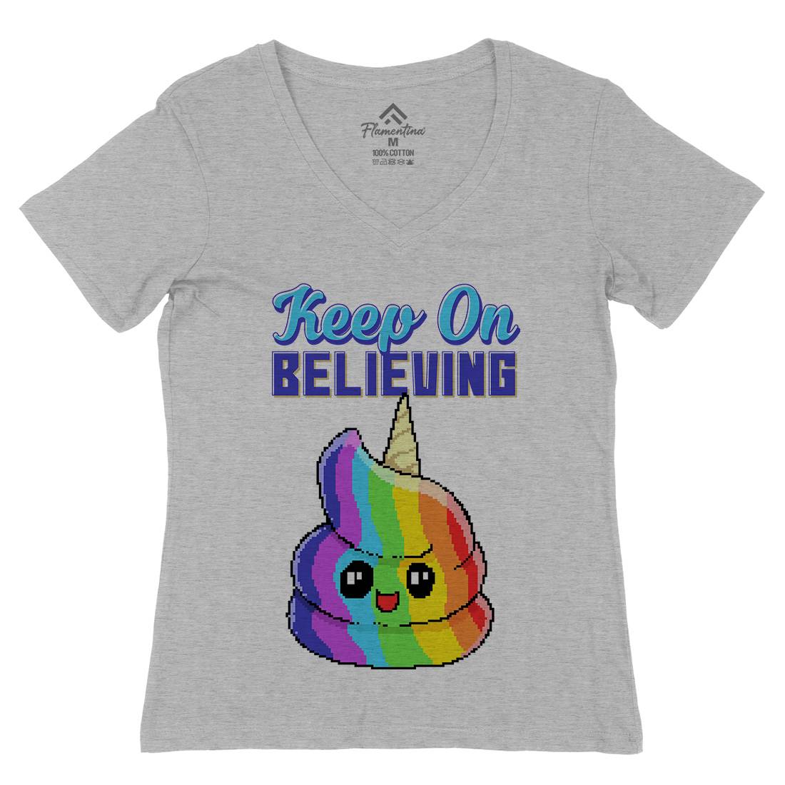 Keep On Believing Womens Organic V-Neck T-Shirt Retro B921