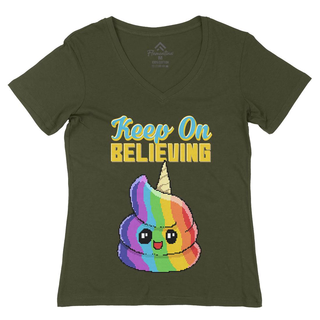 Keep On Believing Womens Organic V-Neck T-Shirt Retro B921