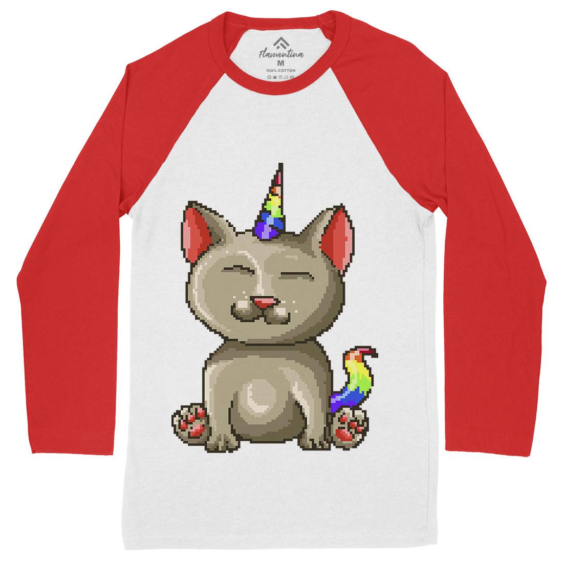 Kitty Unicorn Mens Long Sleeve Baseball T-Shirt Animals B922
