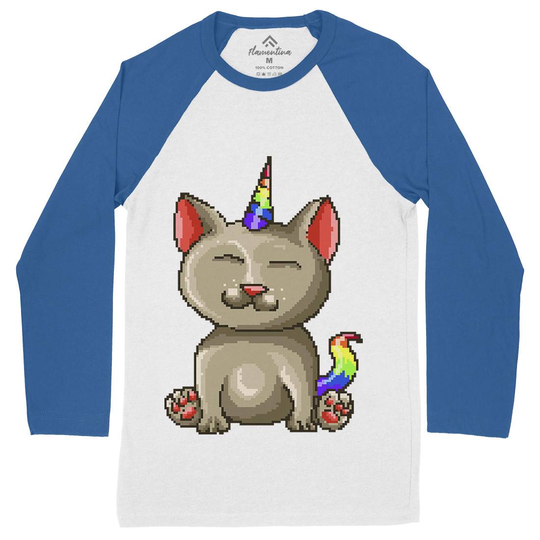 Kitty Unicorn Mens Long Sleeve Baseball T-Shirt Animals B922