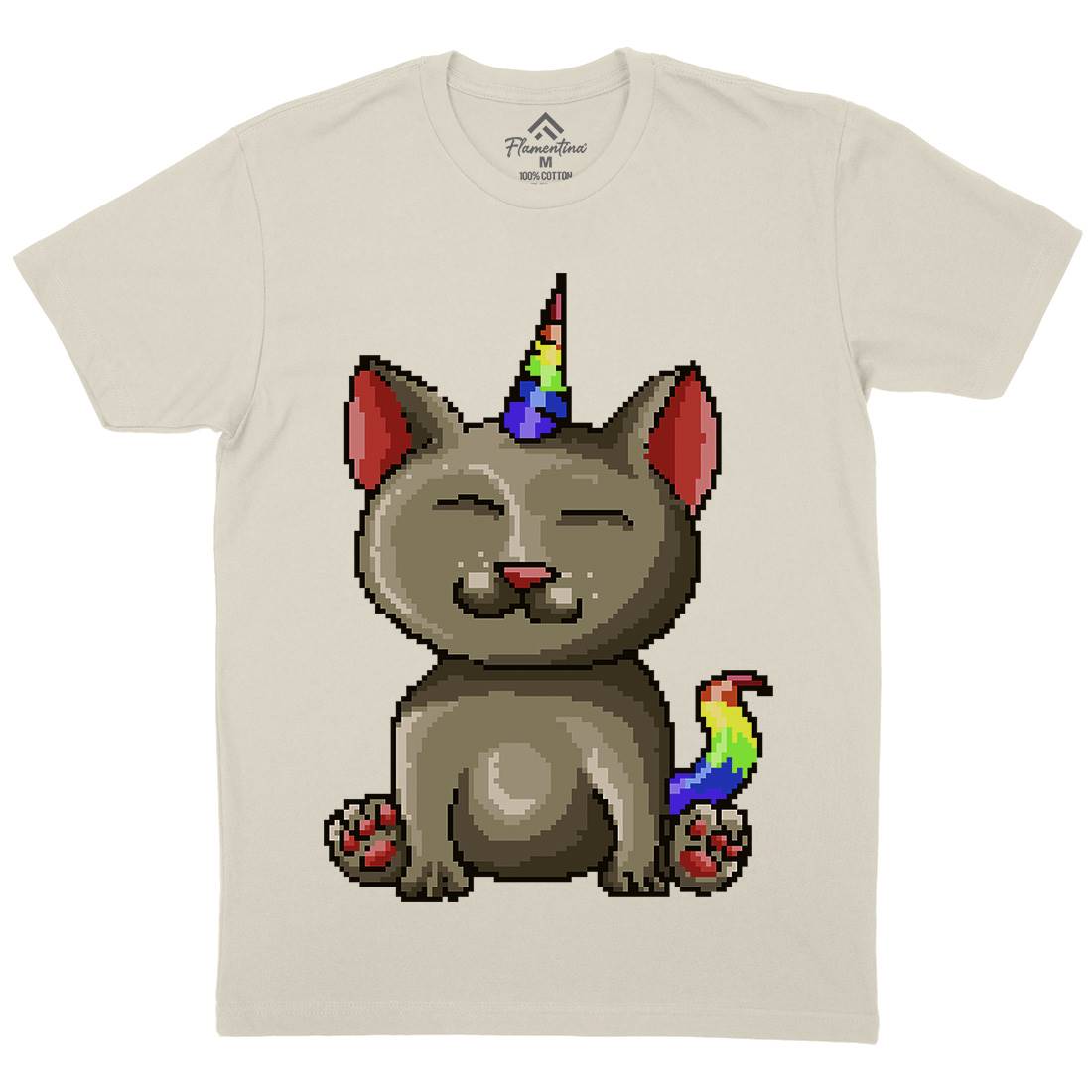 Kitty Unicorn Mens Organic Crew Neck T-Shirt Animals B922