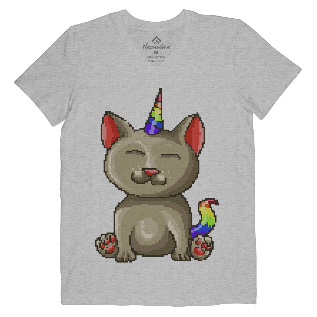 Kitty Unicorn Mens V-Neck T-Shirt Animals B922