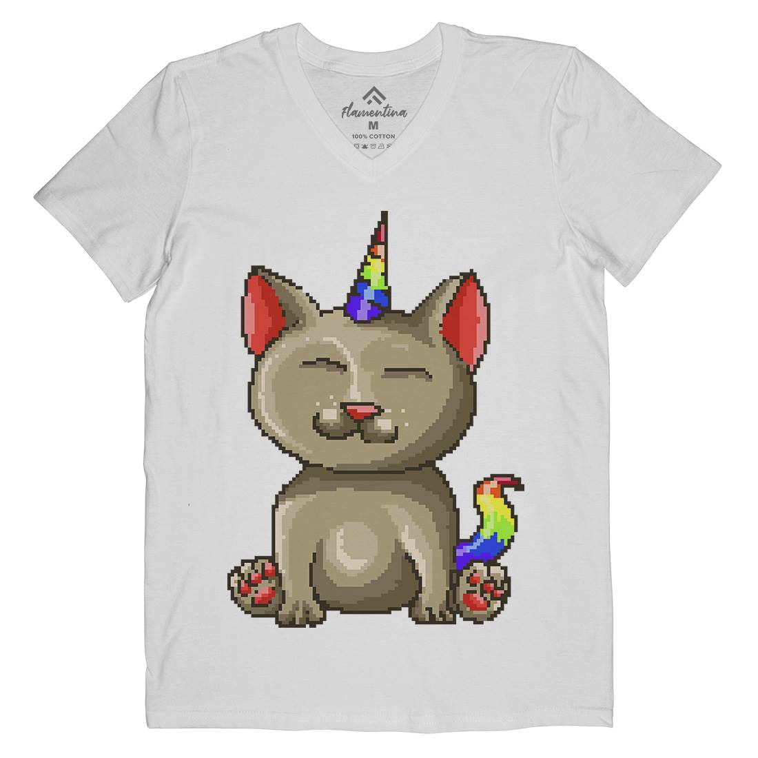 Kitty Unicorn Mens V-Neck T-Shirt Animals B922