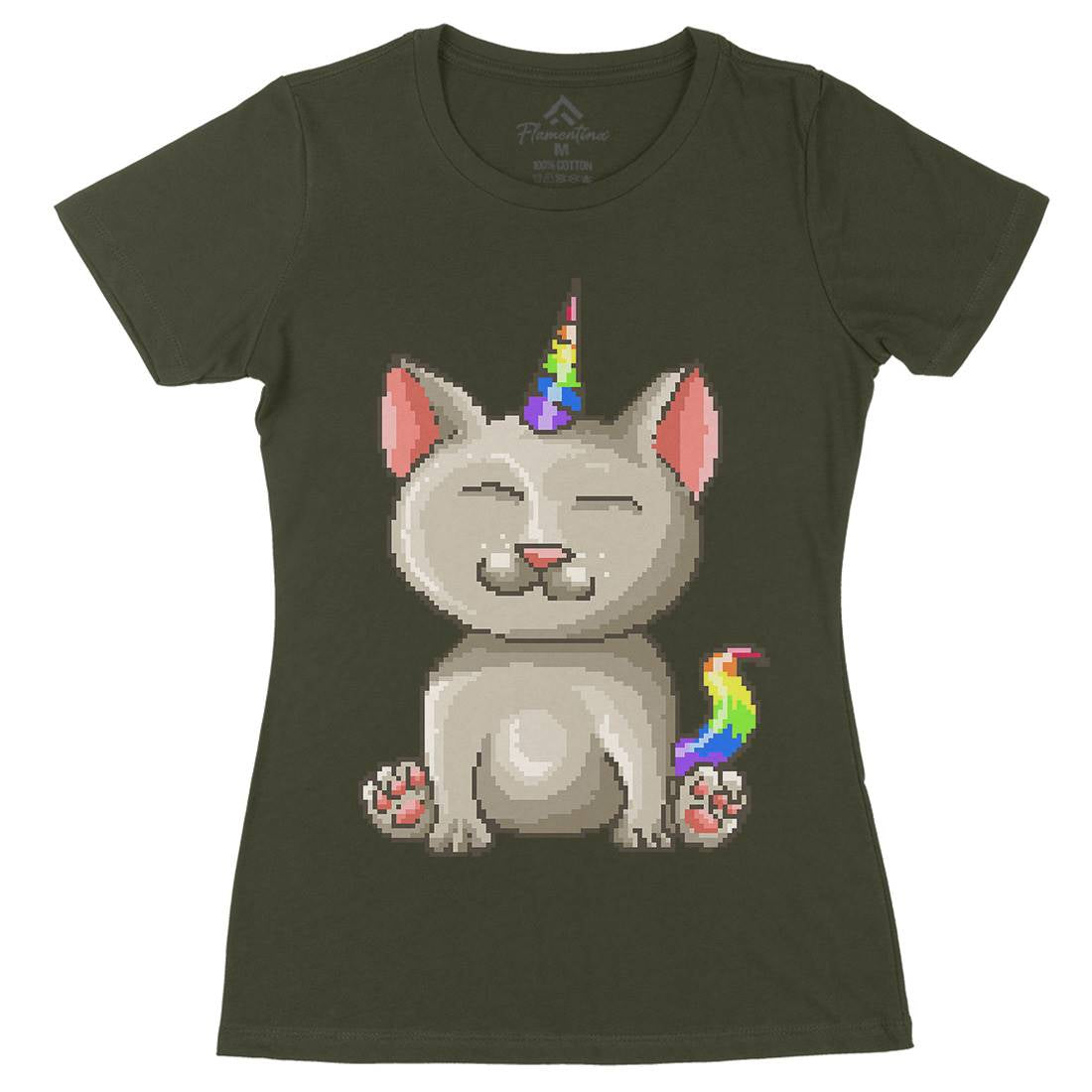 Kitty Unicorn Womens Organic Crew Neck T-Shirt Animals B922