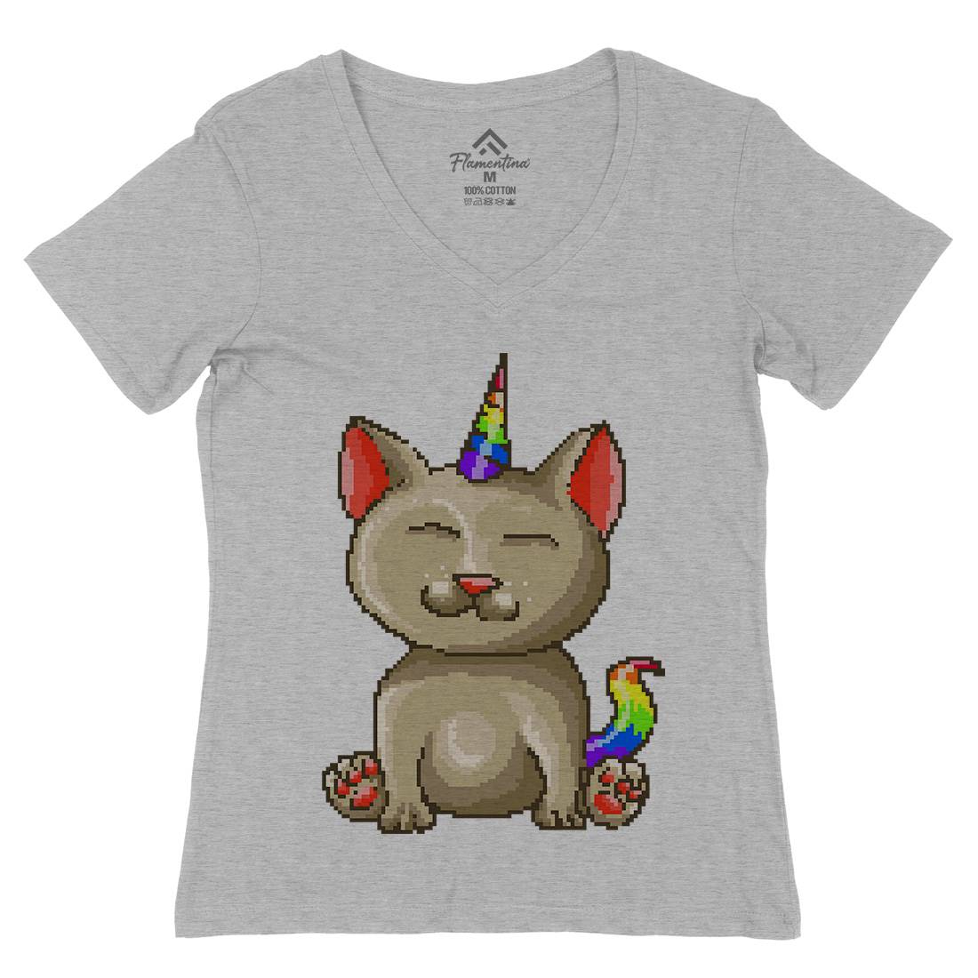 Kitty Unicorn Womens Organic V-Neck T-Shirt Animals B922