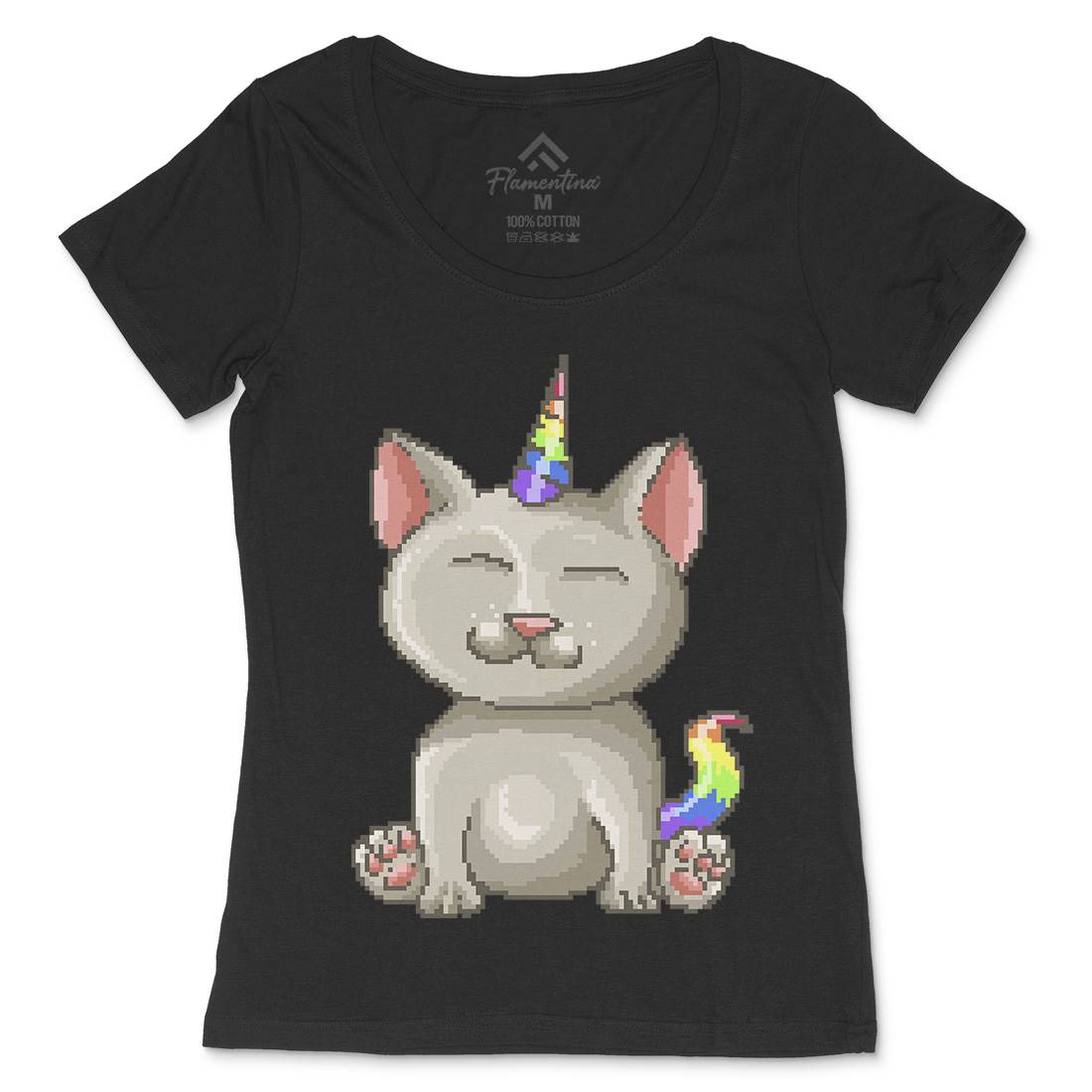 Kitty Unicorn Womens Scoop Neck T-Shirt Animals B922
