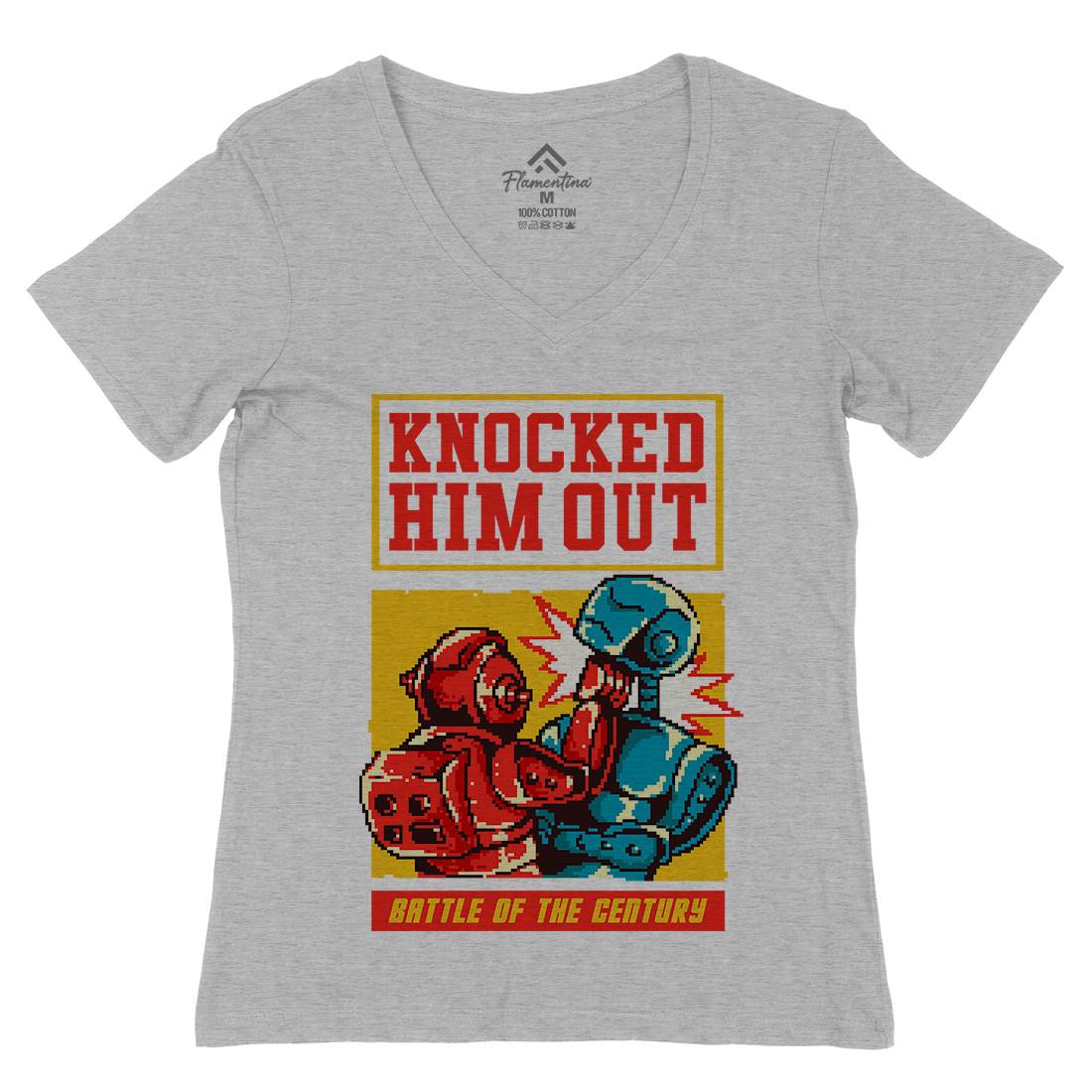 Knocked Him Out Womens Organic V-Neck T-Shirt Space B923