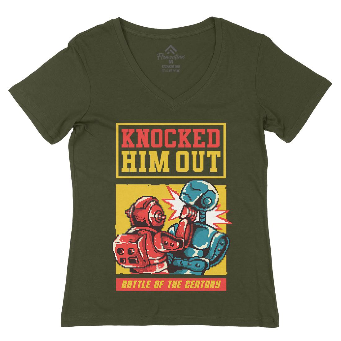 Knocked Him Out Womens Organic V-Neck T-Shirt Space B923