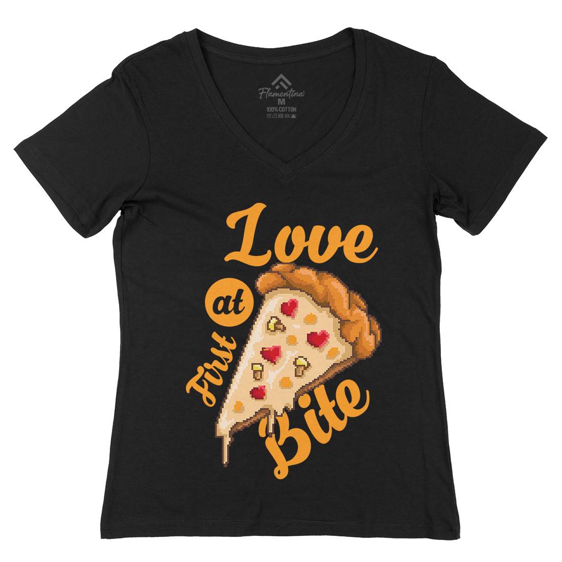 Love At First Bite Womens Organic V-Neck T-Shirt Food B925