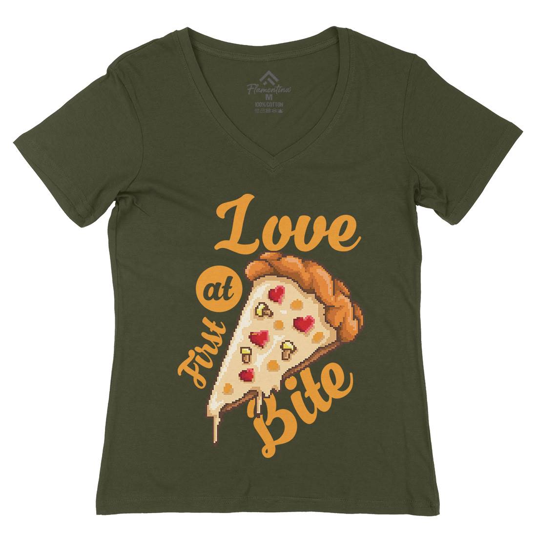 Love At First Bite Womens Organic V-Neck T-Shirt Food B925