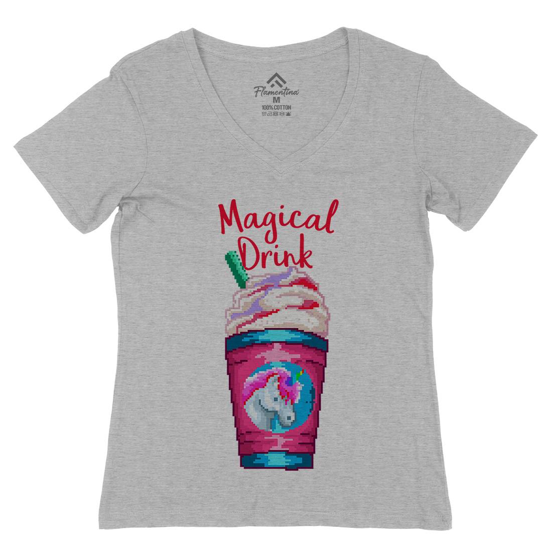 Magical Unicorn Drink Womens Organic V-Neck T-Shirt Drinks B930