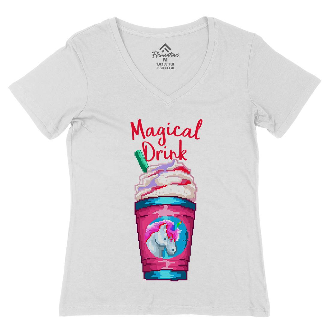 Magical Unicorn Drink Womens Organic V-Neck T-Shirt Drinks B930