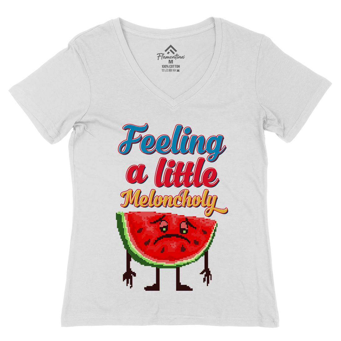 Meloncholy Food Puns Womens Organic V-Neck T-Shirt Food B931