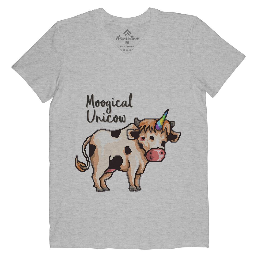 Moogical Unicow Mens Organic V-Neck T-Shirt Animals B933