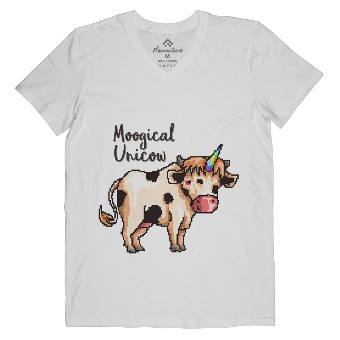 Moogical Unicow Mens Organic V-Neck T-Shirt Animals B933