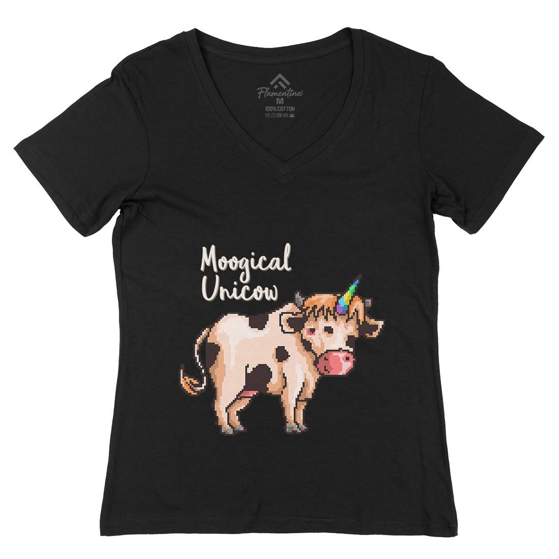 Moogical Unicow Womens Organic V-Neck T-Shirt Animals B933