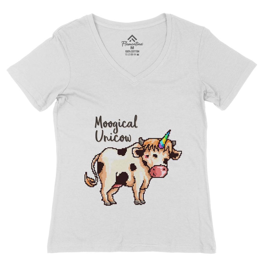 Moogical Unicow Womens Organic V-Neck T-Shirt Animals B933