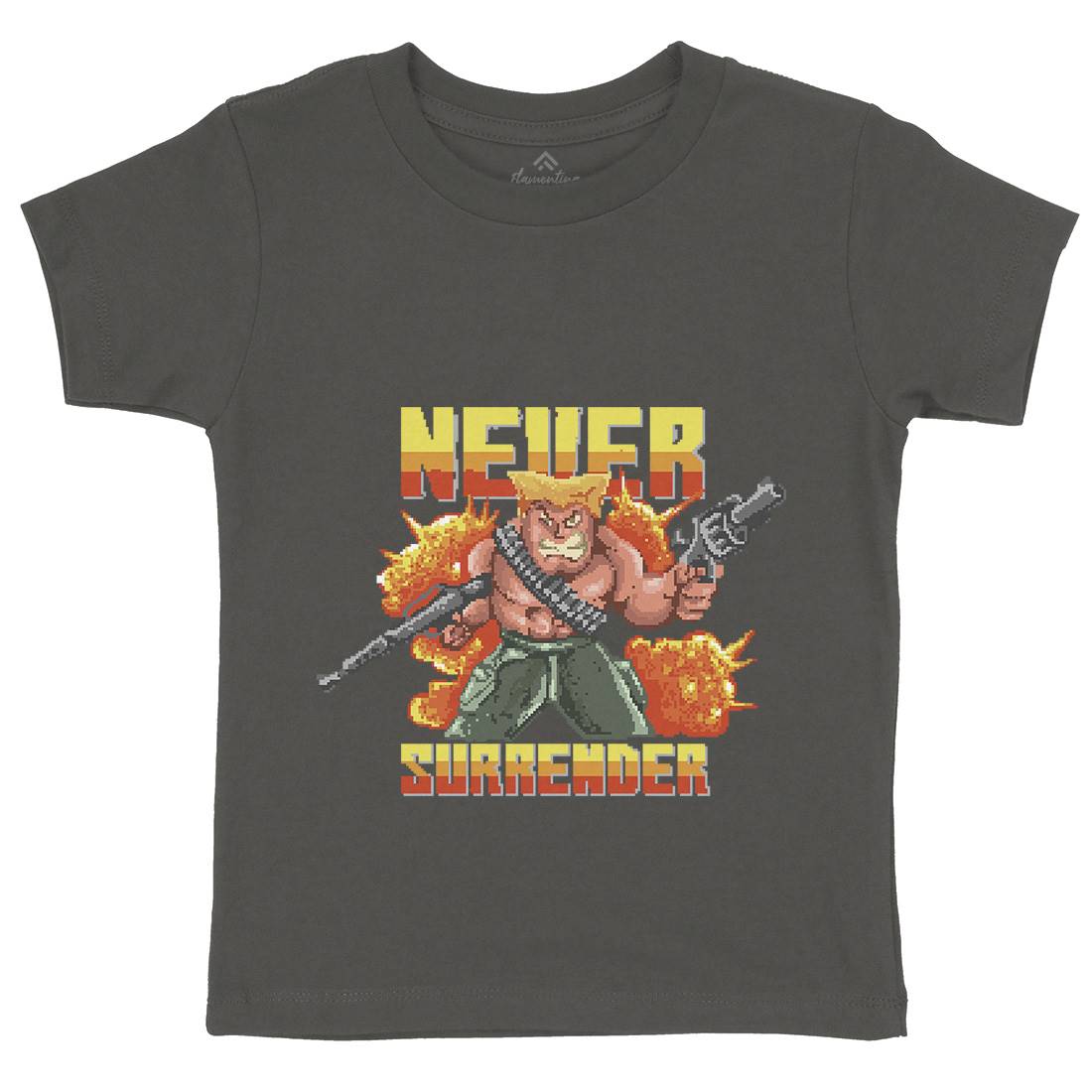 Never Surrender Kids Organic Crew Neck T-Shirt Army B939